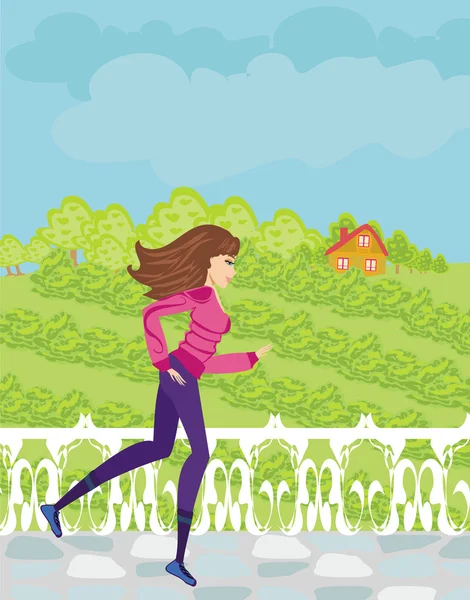 Jogging girl in the countryside — Stock Vector