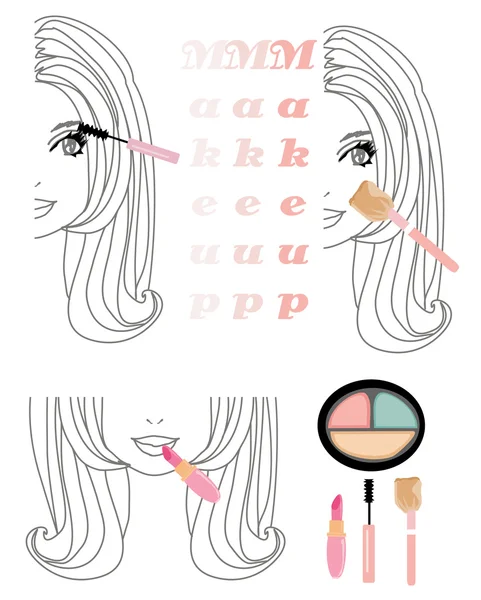 Maquillaje chica conjunto — Vector de stock