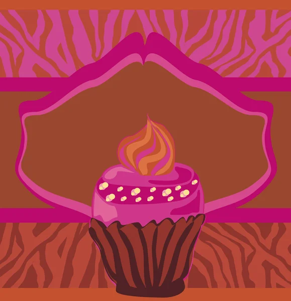 Tarjeta vintage con cupcake, estampado de cebra — Vector de stock