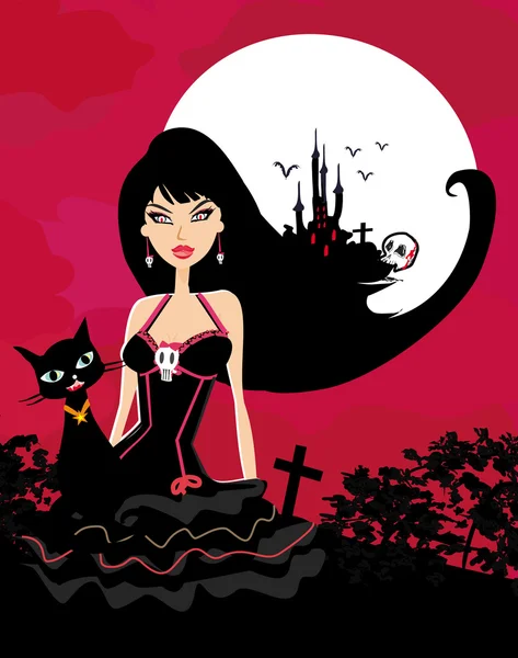 Bruja de Halloween y su gato — Vector de stock