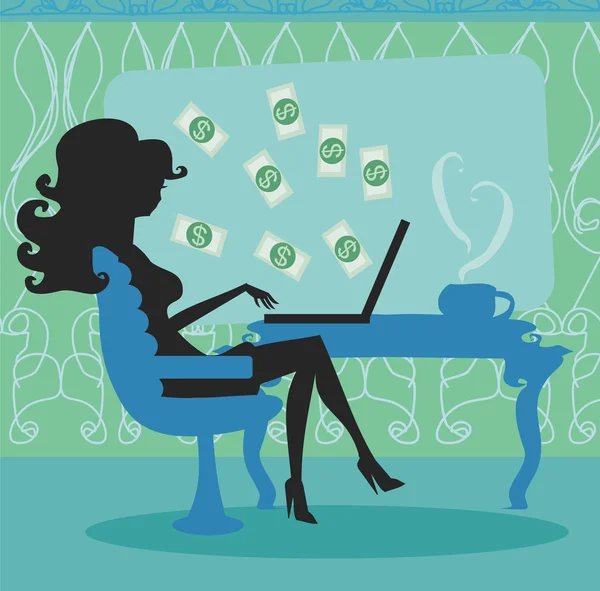 Bir dizüstü bilgisayardan para dökülüyor