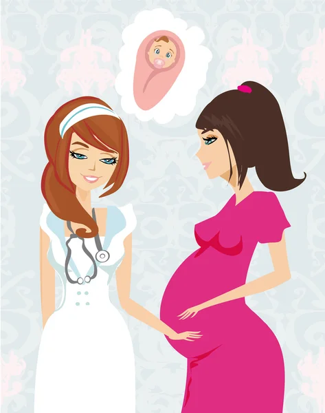 Ilustración de una mujer embarazada sometida a un chequeo prenatal — Archivo Imágenes Vectoriales