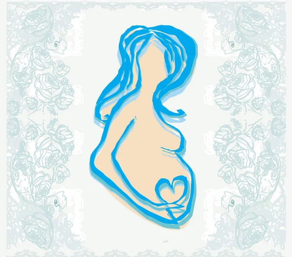 Pregnant woman on an abstract background - baby shower card — Stock Vector