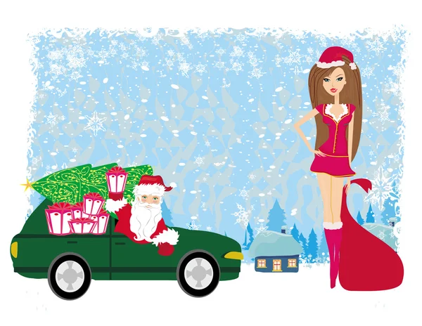 Santa Claus y hermosa mujer — Vector de stock