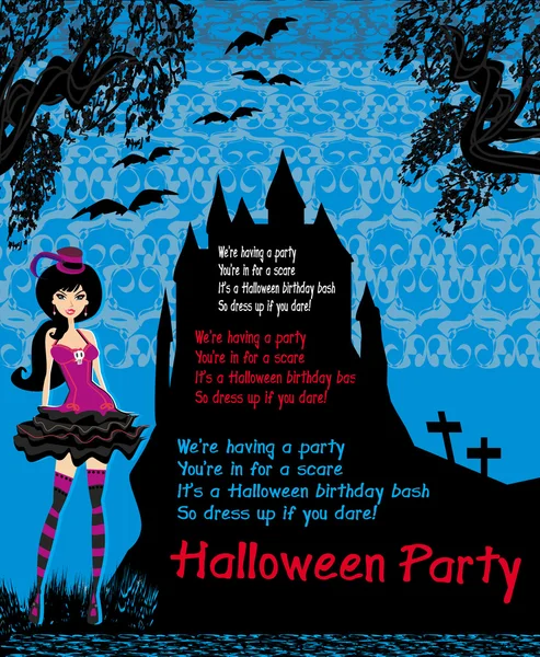 Invitation d'Halloween avec belle sorcière — Image vectorielle