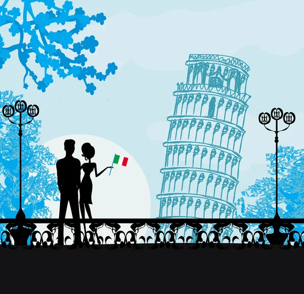 Young Couple of Tourists in Pisa — Stock Vector