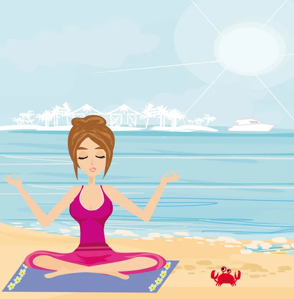 Yoga on a tropical beach — Stock Vector