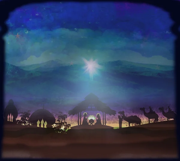İncil sahnesi - İsa 'nın Beytüllahim' de doğuşu. 