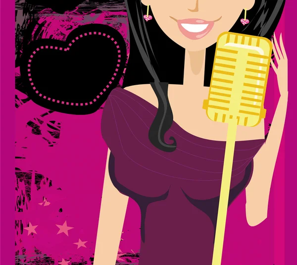 Notte karaoke, illustrazione astratta con microfono e cantante — Vettoriale Stock