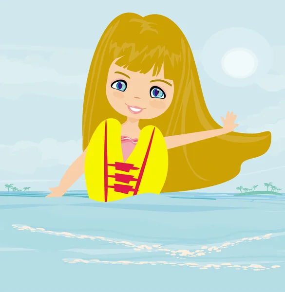 Happy girl in lifejacket — Stock Vector