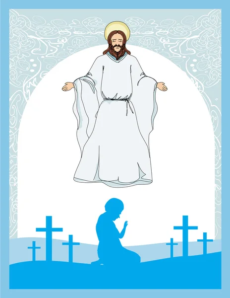 Man prays to Jesus — Stock Vector