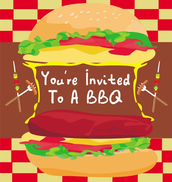 BBQ Party Big Burger Uitnodiging — Stockvector