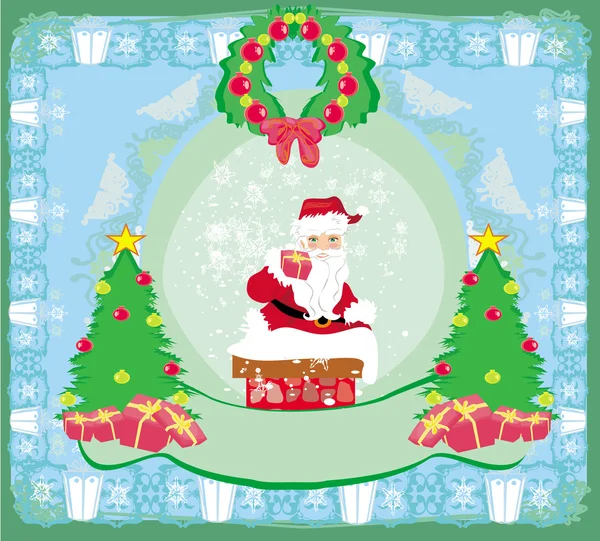 クリスマスグリーティングカード-面白いサンタクロース — ストックベクタ