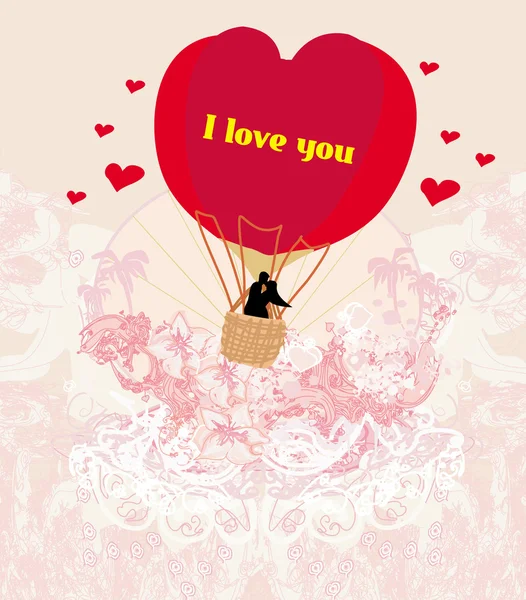 Hot Air Balloon - Valentine card — Stock Vector