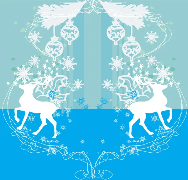 Merry Christmas card with snowflakes and reindeers — Stock Vector