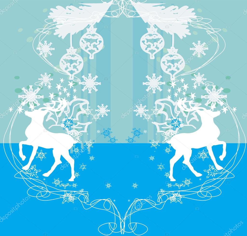 Merry Christmas card with snowflakes and reindeers 