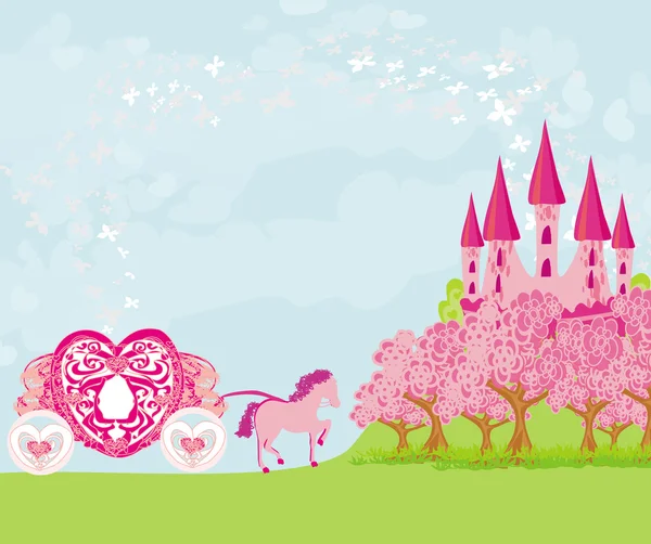 Bellissimo castello rosa fiabesco — Vettoriale Stock