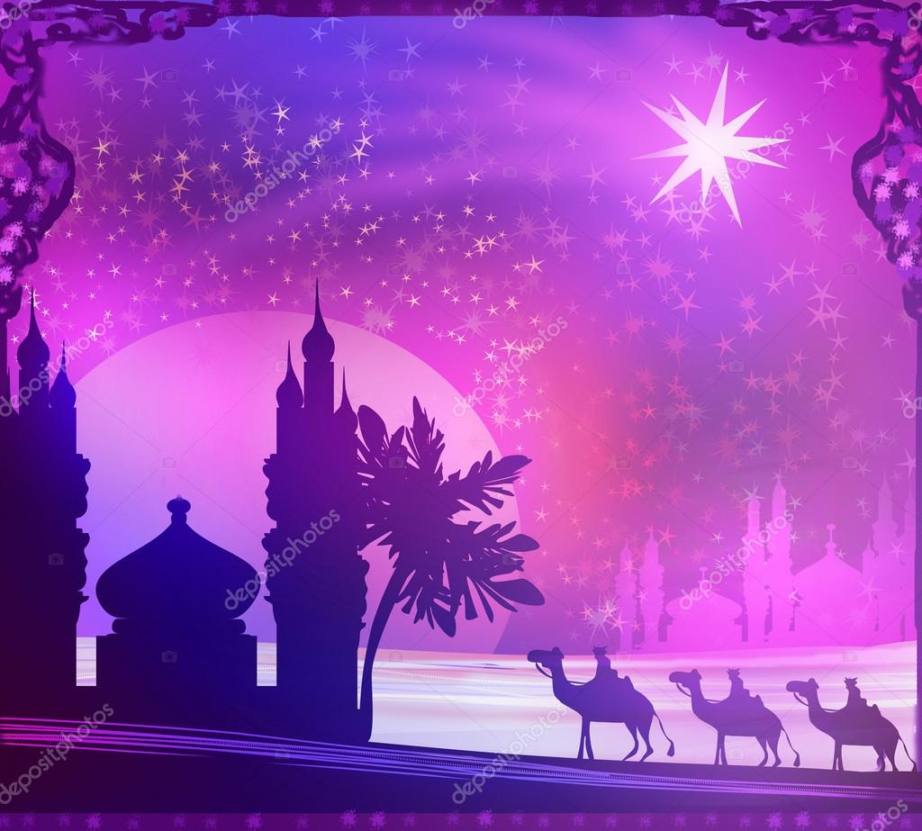 clásica escena de Reyes los magos y la estrella de Belén — Foto de