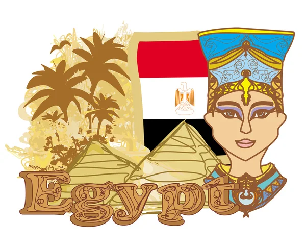 Egyptská královna Kleopatra na pozadí egyptské vlajky — Stockový vektor