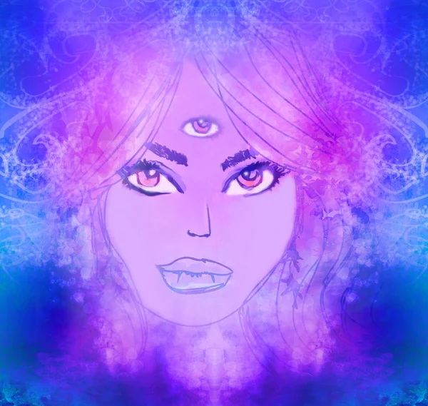 Mulher com terceiro olho, sentidos sobrenaturais psíquicos — Fotografia de Stock