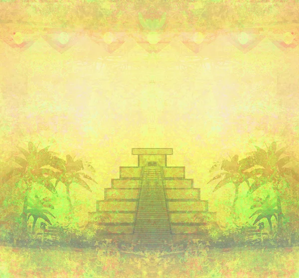 Maya piramide, Chichen-Itza, Mexico - grunge abstracte achtergrond — Stockfoto