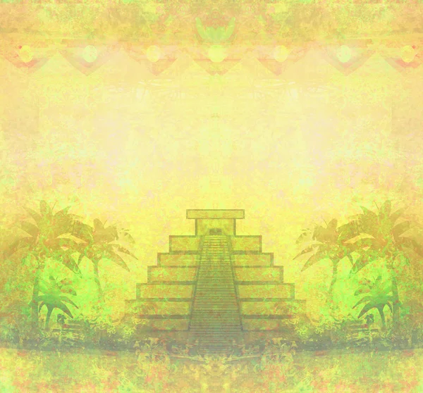 Maya Piramidi, Chichen-Itza, Meksika - grunge soyut arka plan — Stok fotoğraf