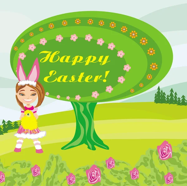 Girl in bunny costume- funny easter design — Stock Vector