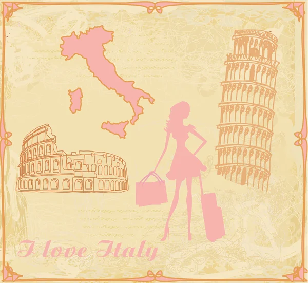 İtalya 'da seyahat kızı — Stok Vektör