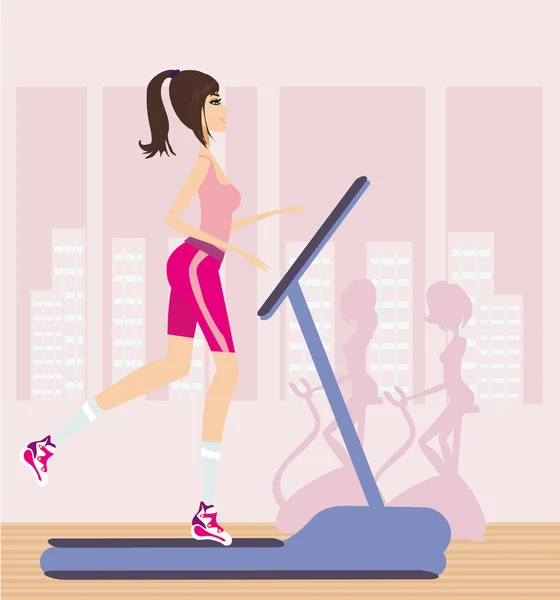 Girl runs on a treadmill — Stock Vector