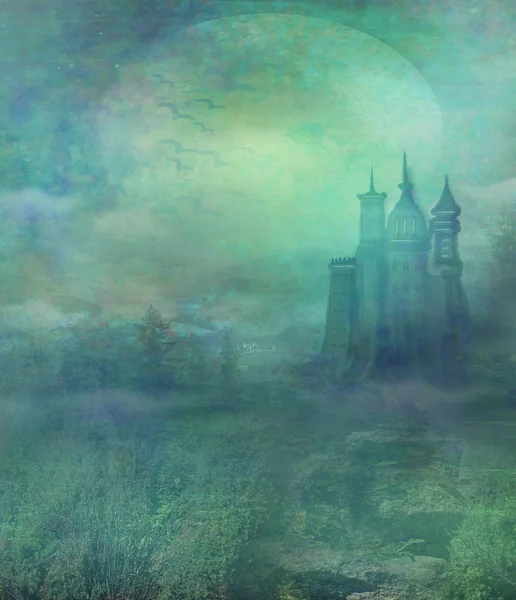 Paysage abstrait avec vieux château au clair de lune — Photo