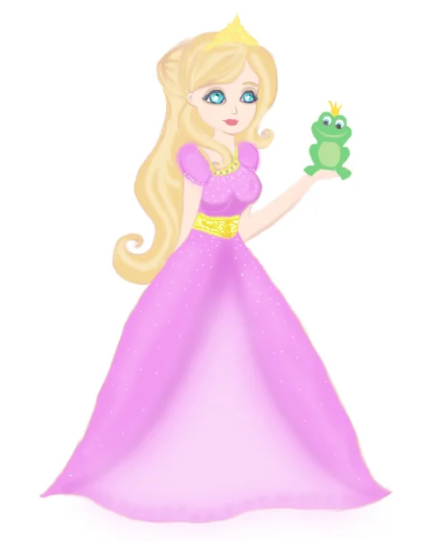 Beautiful young princess holding a big frog — Stock Photo, Image