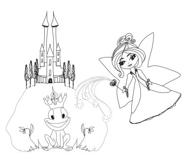 Frog Prince Cartoon Character and beautiful fairy clipart