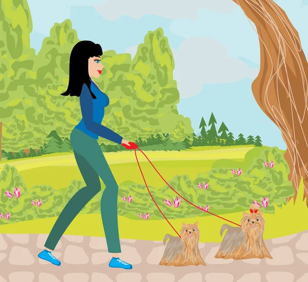 Promener les chiens dans le parc — Image vectorielle