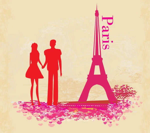 Romantic couple in Paris - abstract card — Stock Vector