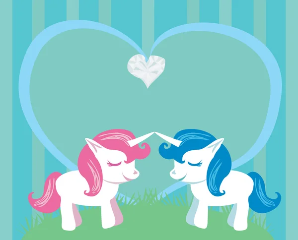 Couple de licornes de dessin animé en amour — Image vectorielle