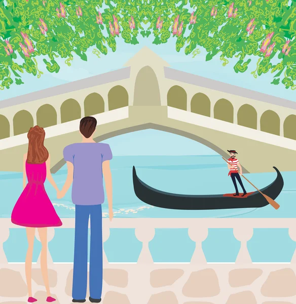 Pareja romántica en Venecia — Vector de stock