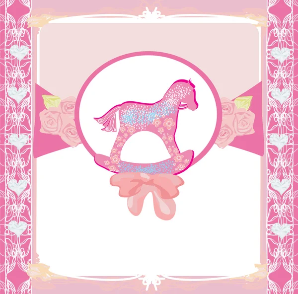 Rocking Horses - baby girl baby shower invitation card — Stock Vector