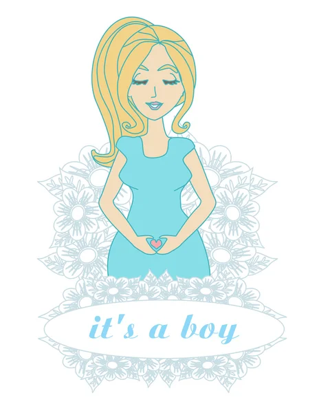 ¡Es un niño! - tarjeta de mujer embarazada — Vector de stock