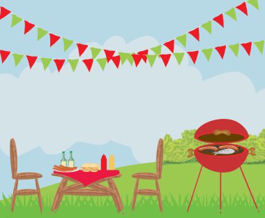 Arka bahçedeki barbekü sahnesinin resmi