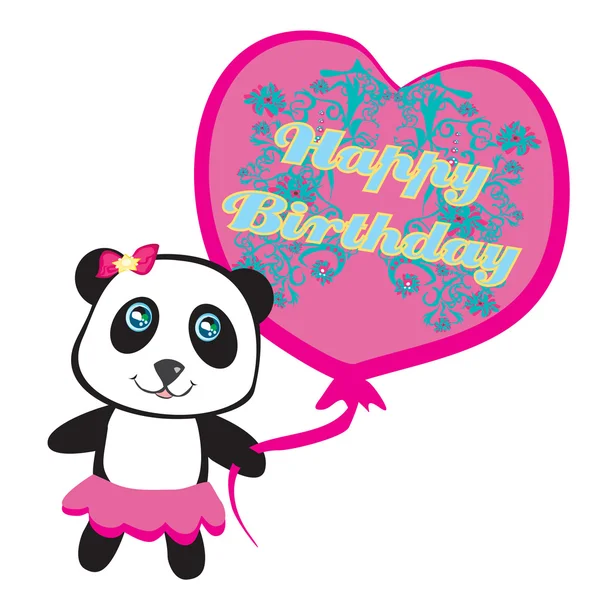 Happy birthday card - Cute panda with balloon — Stock Vector