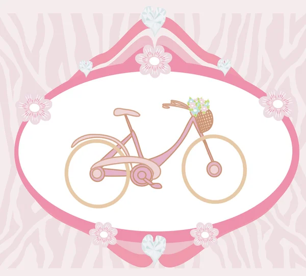 Bicicleta con flores en la cesta — Vector de stock