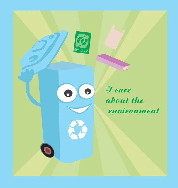 Sebuah kartun vektor mewakili tempat sampah daur ulang yang lucu - Stok Vektor