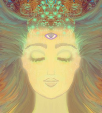 Woman with third eye, psychic supernatural senses  clipart