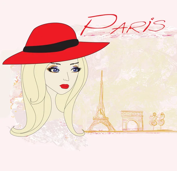 Portrait of a beautiful girl in Paris — Stock Vector