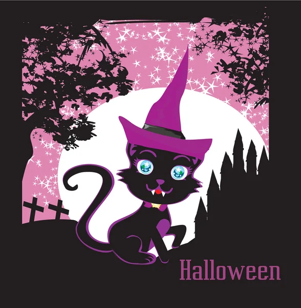 可爱的黑猫巫师 — 图库矢量图片
