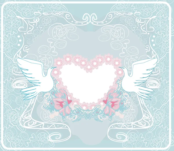 Carte romantique avec des oiseaux d'amour - Invitation de mariage — Image vectorielle