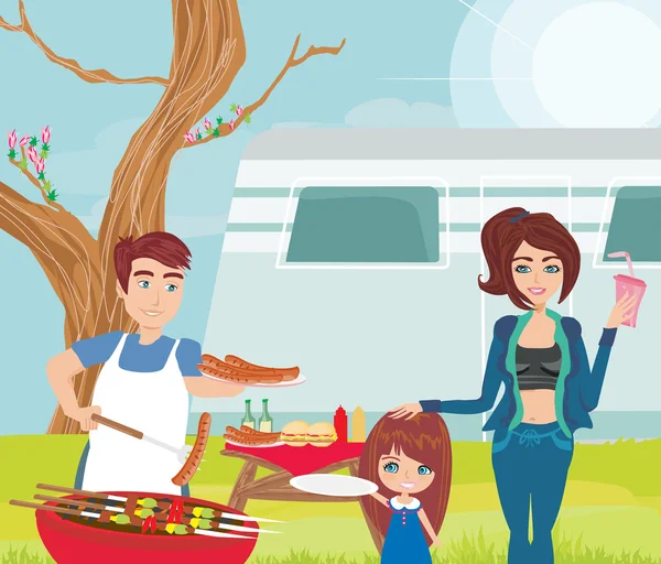 Family having a picnic — Stock Vector