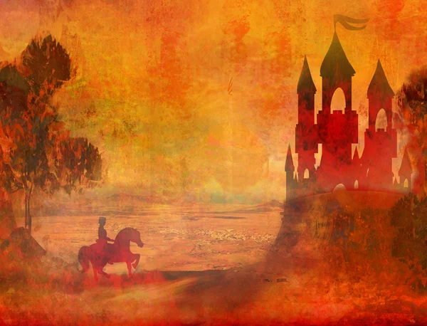 Prinsen rider häst till slottet — Stockfoto