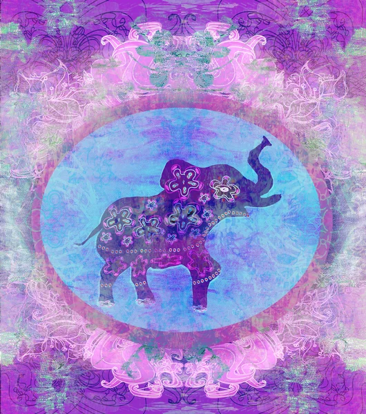 Vintage Indiaas ornament met een olifant — Stockfoto