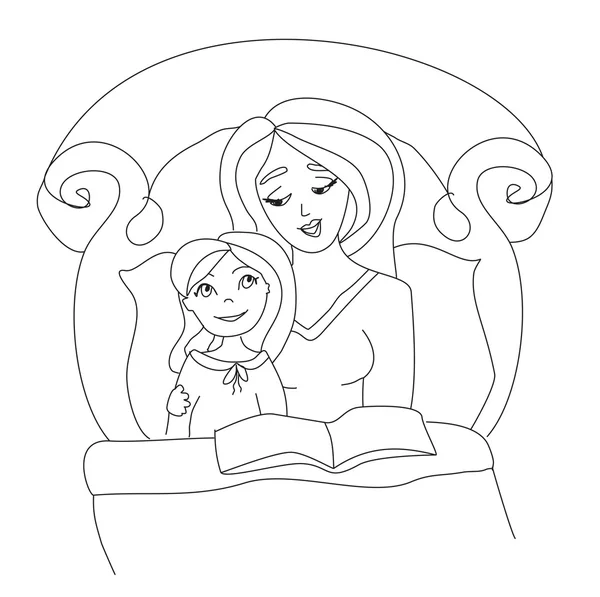 Mom reading a book to her kid — Stock Vector